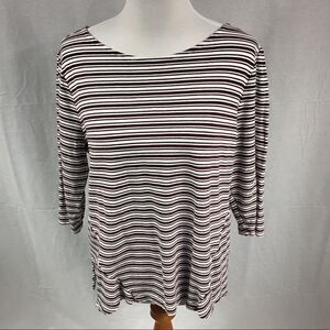 Size 2 Chico’s 3/4 Sleeves Striped Tee purple white stripes scoop neck easycare